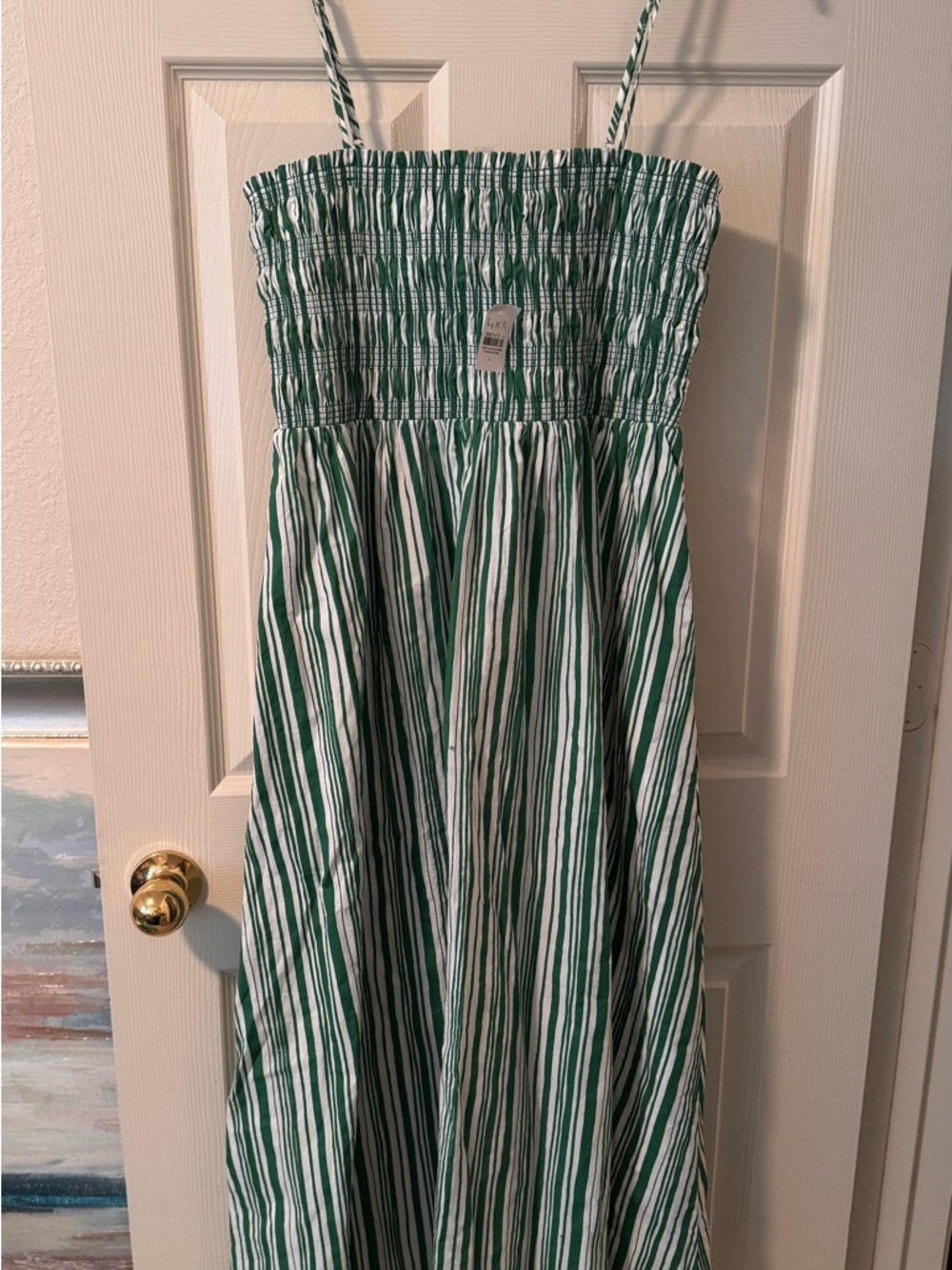 NWT LOFT Green & White Striped Smocked Sundress-Sz L